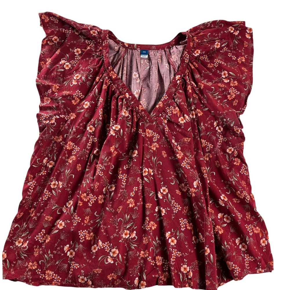 Old Navy Floral Flutter Sleeve Blouse XXL Flowy‎ Boho Peplum Top